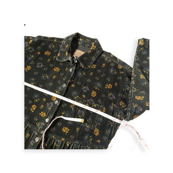 Vintage 90's Corduroy Floral Dress SZ L A.M.I. Long Sleeve Collared Indie - Picture 6 of 7